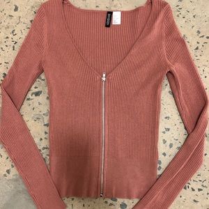 H&M pale pink zip front sweater